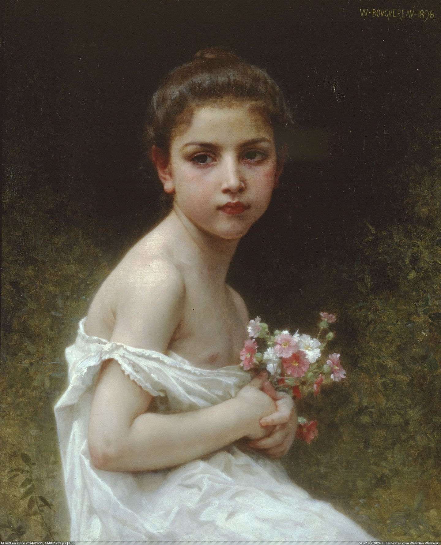 (1896) Petite Fille Au Bouquet - William Adolphe Bouguereau (in William Adolphe Bouguereau paintings (1825-1905))
