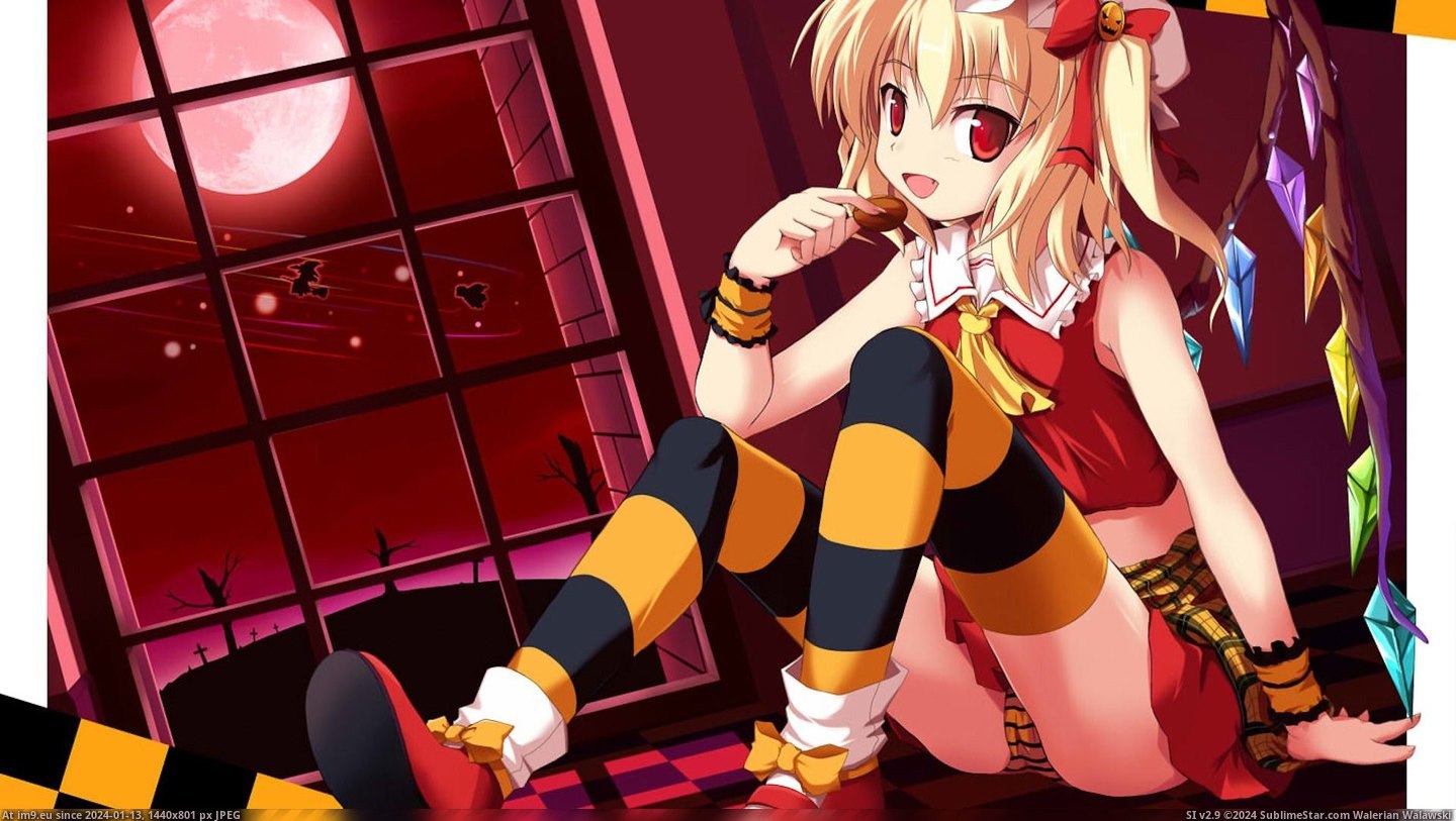 80955 Blonde Hair Fang Flandre Scarlet Pink Red Eyes Thighhighs Touhou Underwear Vampire White Wings Mx 1920X1080 - Anime Wallpa (in Anime Wallpapers 1920x1080 (HD manga))