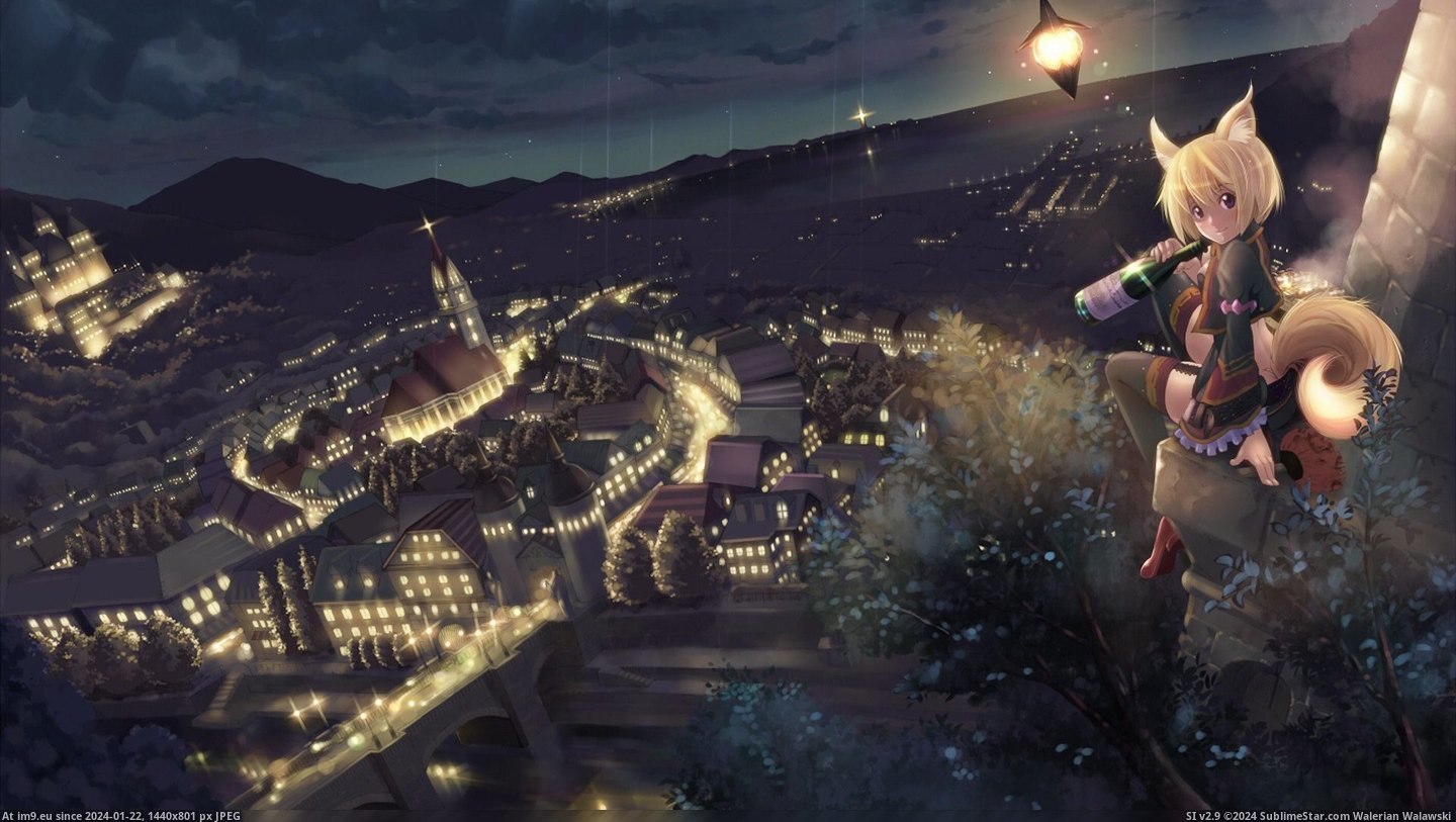80960 Animal Ears City Landscape Night Scenic Tagme Tail Mx 1920X1080 - Anime Wallpaper (in Anime Wallpapers 1920x1080 (HD manga))