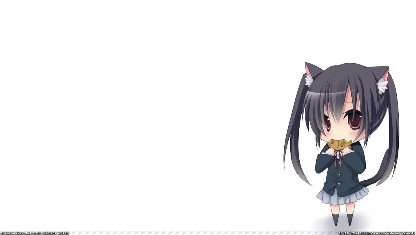 93068 Amamine Animal Ears Black Hair Brown Eyes Catgirl Chibi K On! Long Hair Nakano Azusa Seifuku Tail Taiyaki Twintails White  (in Anime Wallpapers 1920x1080 (HD manga))