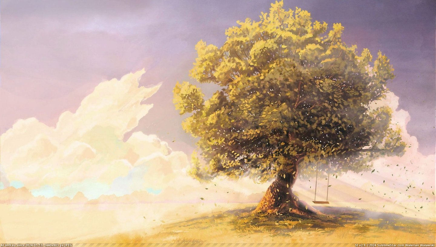 #Art #Wallpaper #Pretty #Anime #Wide #Tree #Sky #Clouds #Desktop #Highres Anime Art Wallpaper - Tree Swing, Clouds, Sky and Childhood Wind (1440x2560 Arbol Pintura desktop wallpaper) Pic. (Image of album Rehost))