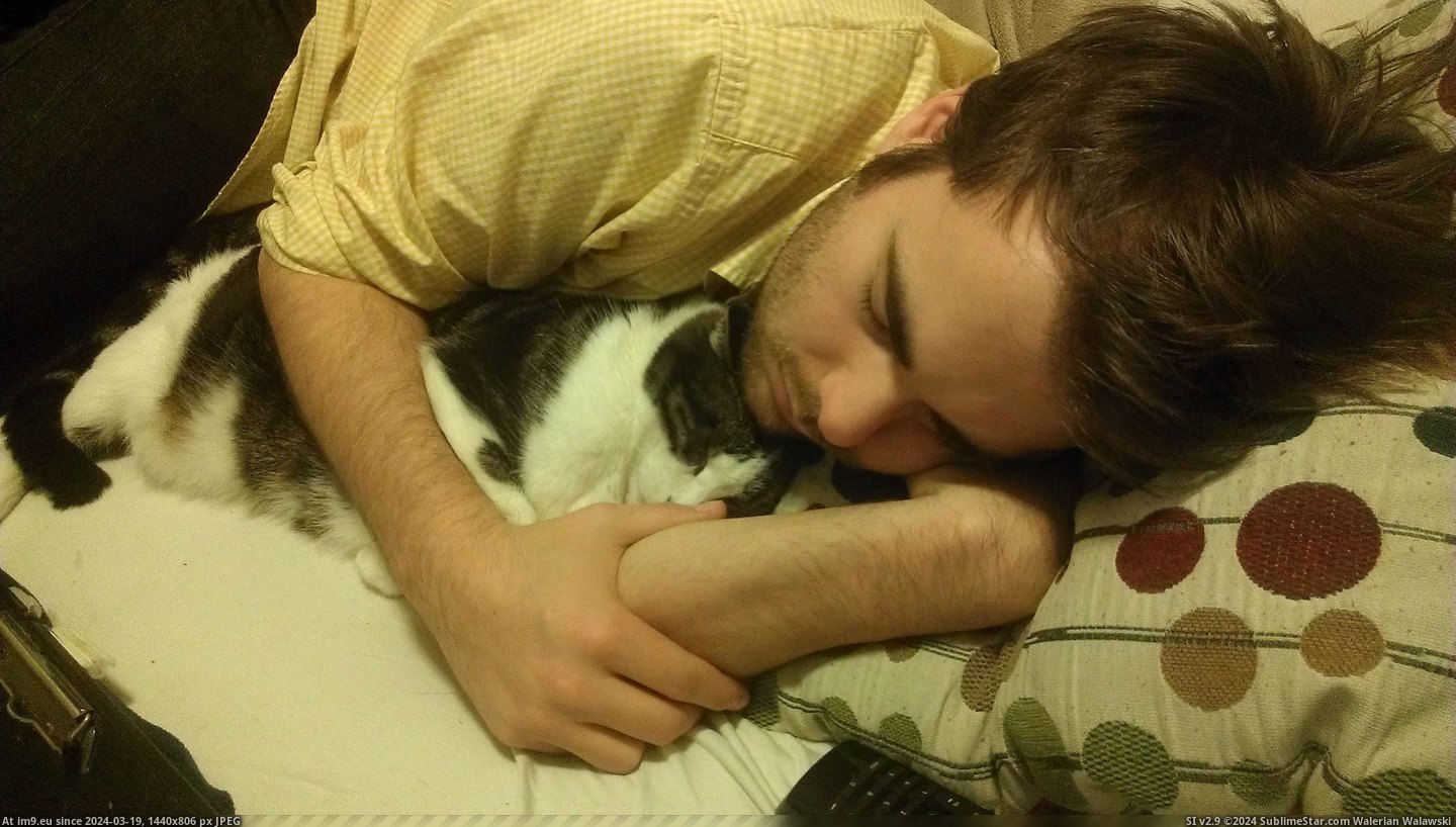 #Cat #Husband #Asleep #Matter #Naps #Falls #Finds [Aww] No matter where my husband falls asleep my cat finds him and naps with him 1 Pic. (Изображение из альбом My r/AWW favs))