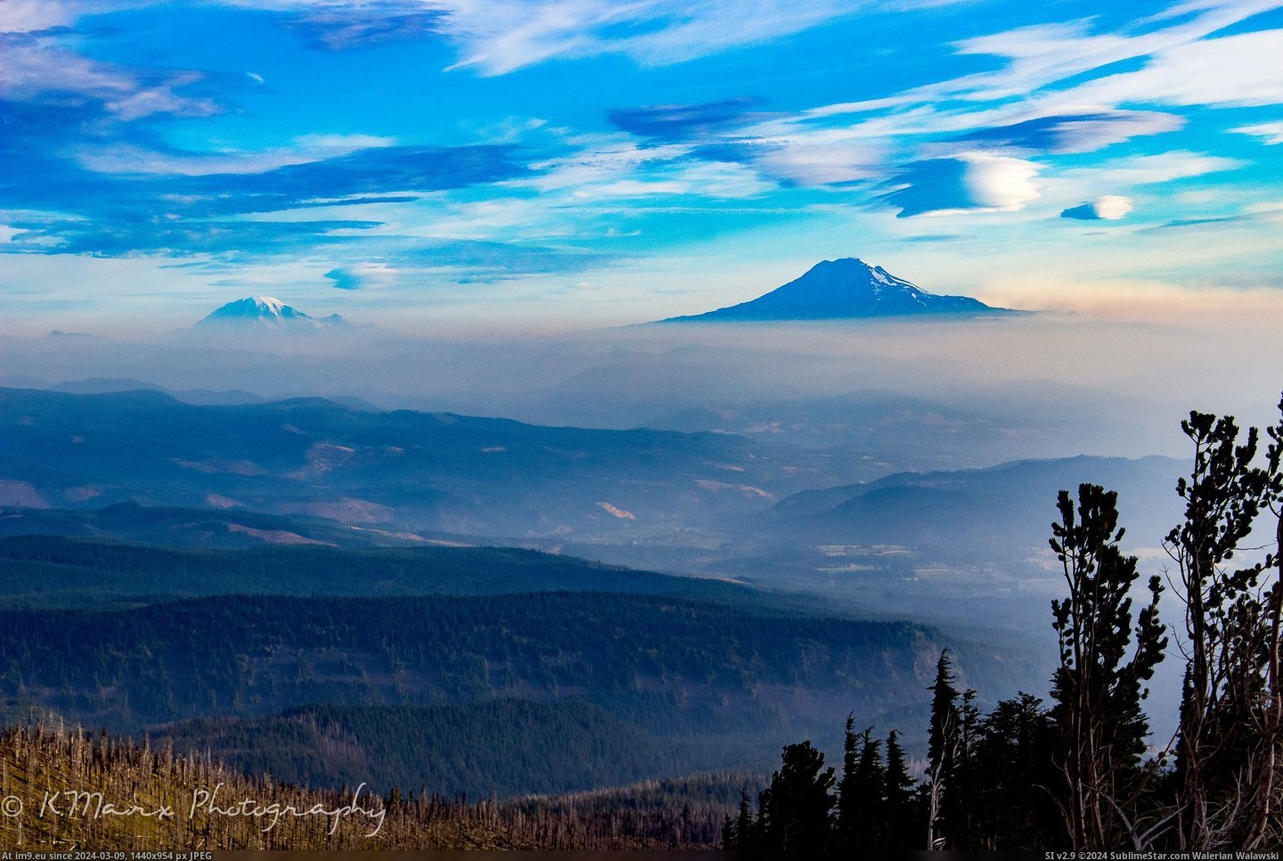 #Mount #Oregon #Saint #Cloud #Haze #Smoky #Helen #Hood #Cap #Rainier [Earthporn] Mount Rainier & Mount Saint Helen's in the smoky haze seen from Cloud Cap Trailhead, Mount Hood, Oregon  [5184x3 Pic. (Image of album My r/EARTHPORN favs))