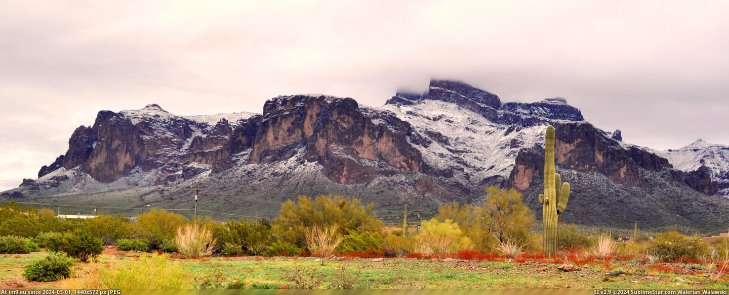 [Earthporn] Superstition Mountain, Arizona after unusual snow storm [4288x1715] (in My r/EARTHPORN favs)