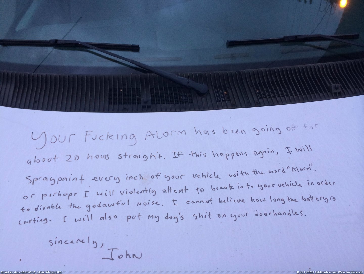 #Funny #Friend #Van #Overnight #Shift #Marker #Permanent #Find #Message #Written [Funny] My friend came back from an overnight shift to find this message written in permanent marker on his van. Pic. (Obraz z album My r/FUNNY favs))