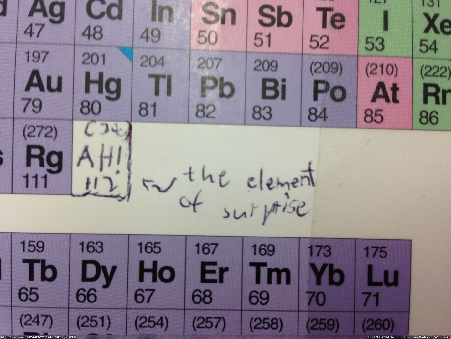 #Funny #Book #Periodic #Added #Chemistry [Funny] Someone added this to the periodic table in their chemistry book Pic. (Bild von album My r/FUNNY favs))