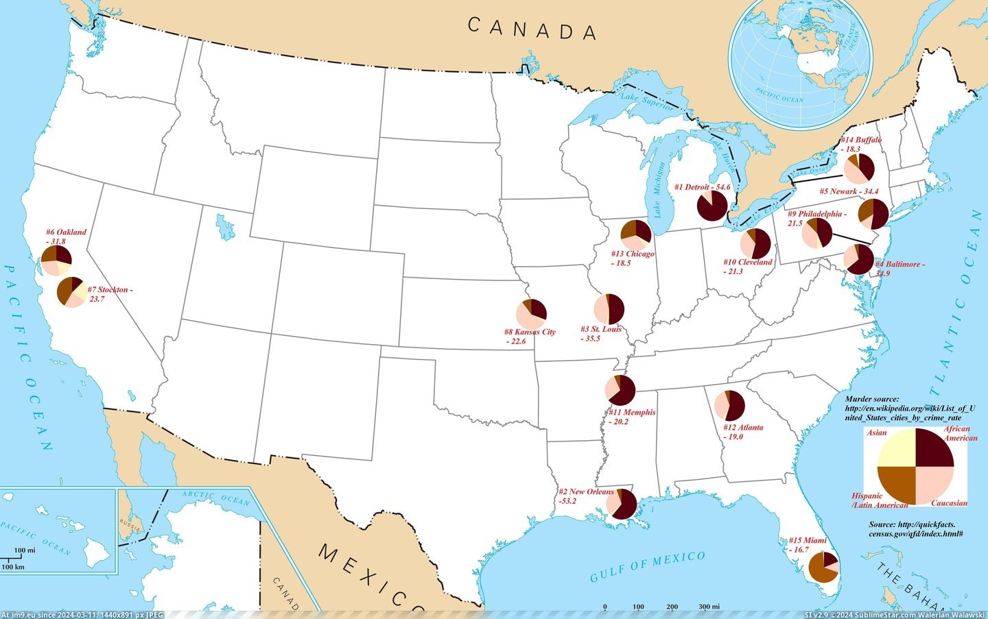 #America #Racial #Demographics #Cities [Mapporn] 15 most murderous cities in America and their racial demographics. [5697x3537] [OC] Pic. (Bild von album My r/MAPS favs))