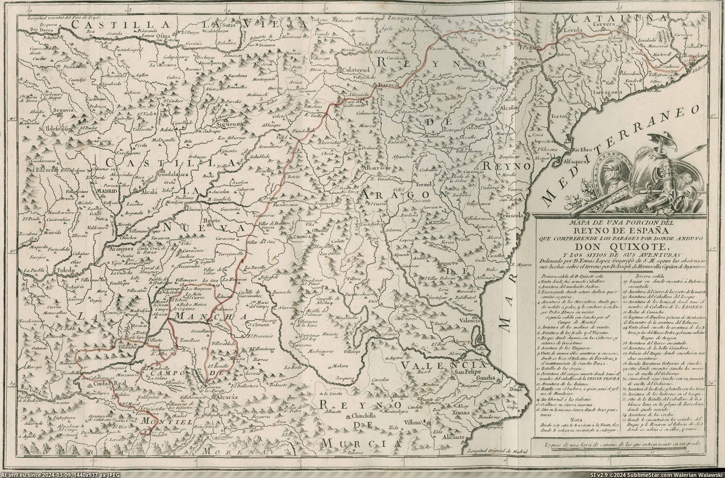 #Map #Drawn #Eastern #Spain #Route [Mapporn] 1780 map of eastern Spain, with Don Quixote's route drawn in [5027x3295] Pic. (Image of album My r/MAPS favs))