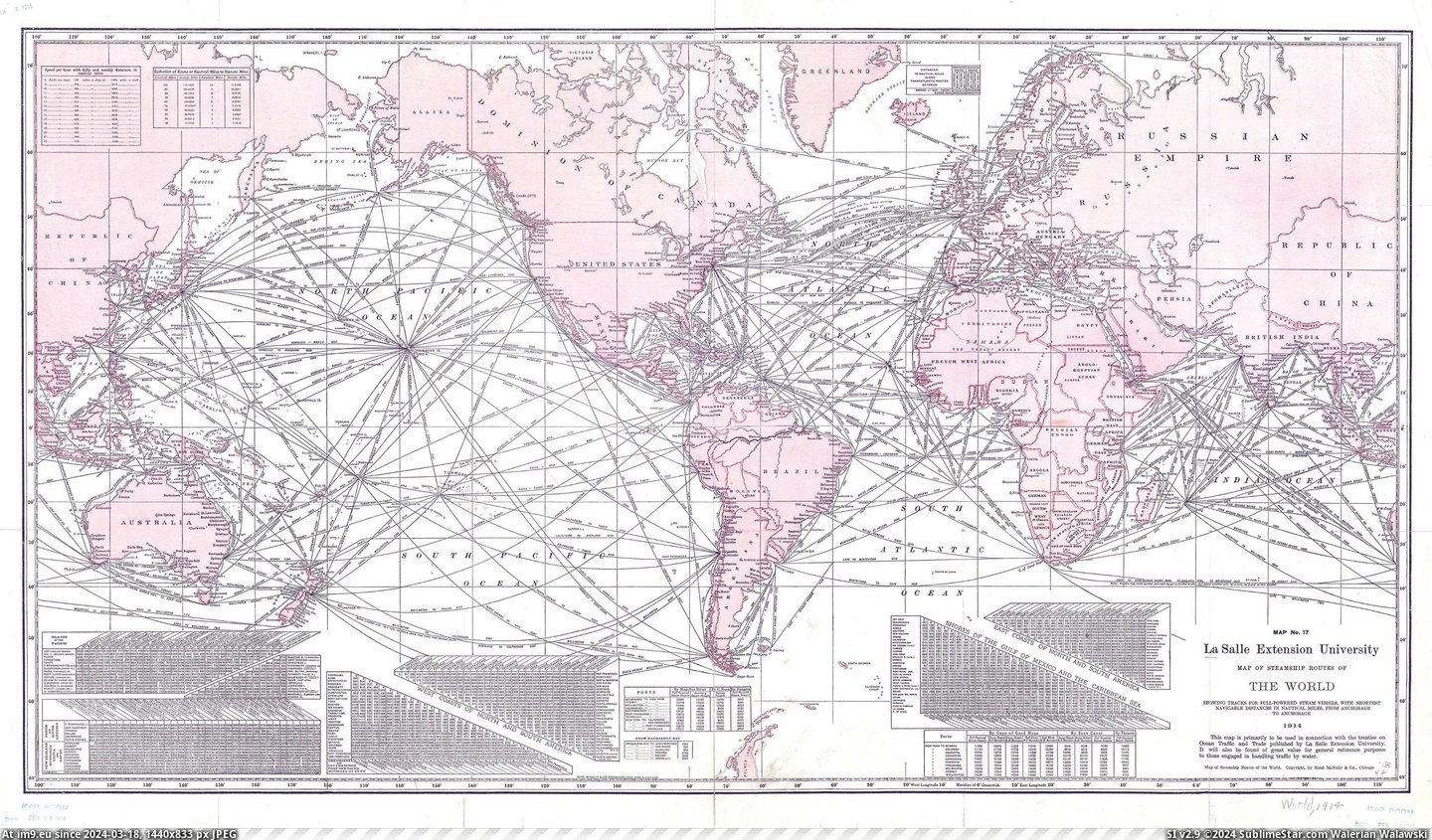 #World #Map #Full #Showing #Powered #Steamship #Vessels #Steam #Routes #Shortest #Tracks [Mapporn] 1914 Map of Steamship Routes of the World, showing tracks for full-powered steam vessels, with shortest navigable dist Pic. (Obraz z album My r/MAPS favs))