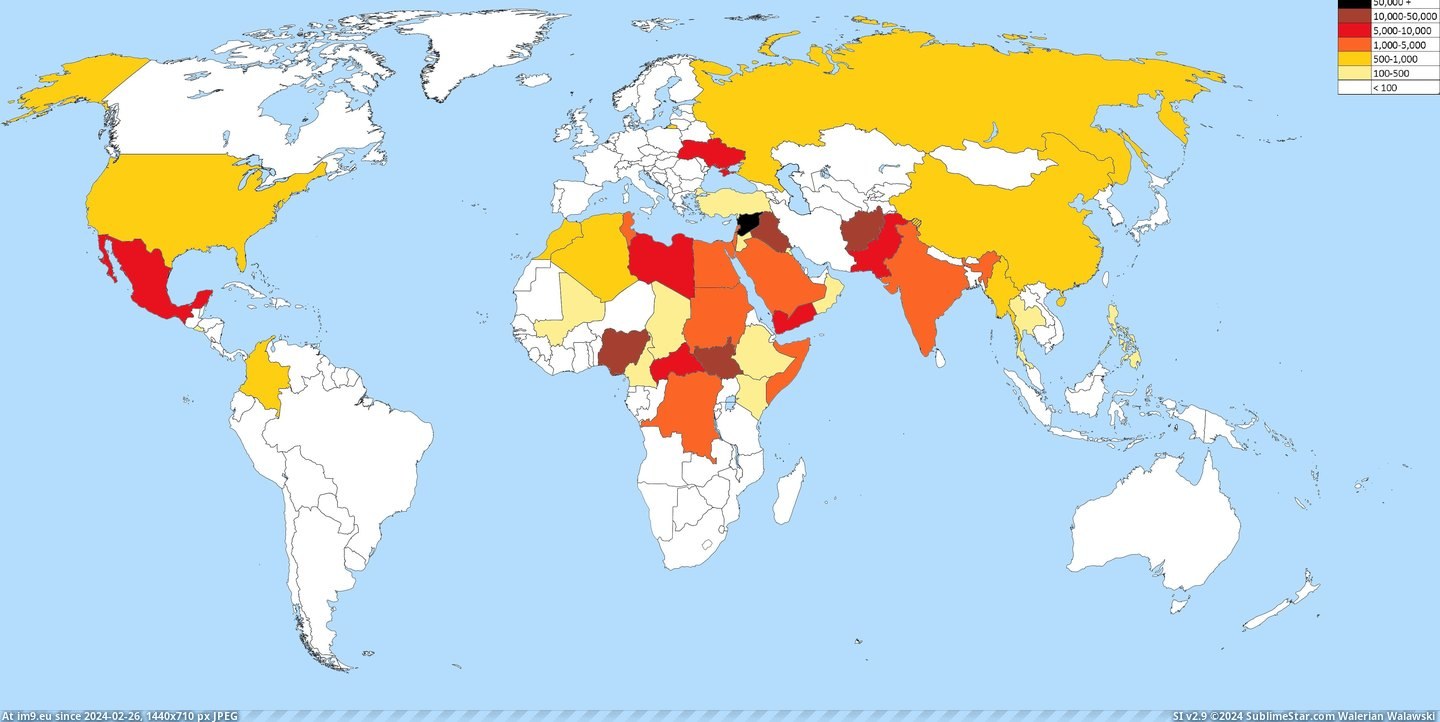 #Map #Heat #Conflict #Fatalities #Global #4500x2234 [Mapporn] 2014 Global Conflict Fatalities Heat-Map [4500x2234]. Pic. (Obraz z album My r/MAPS favs))