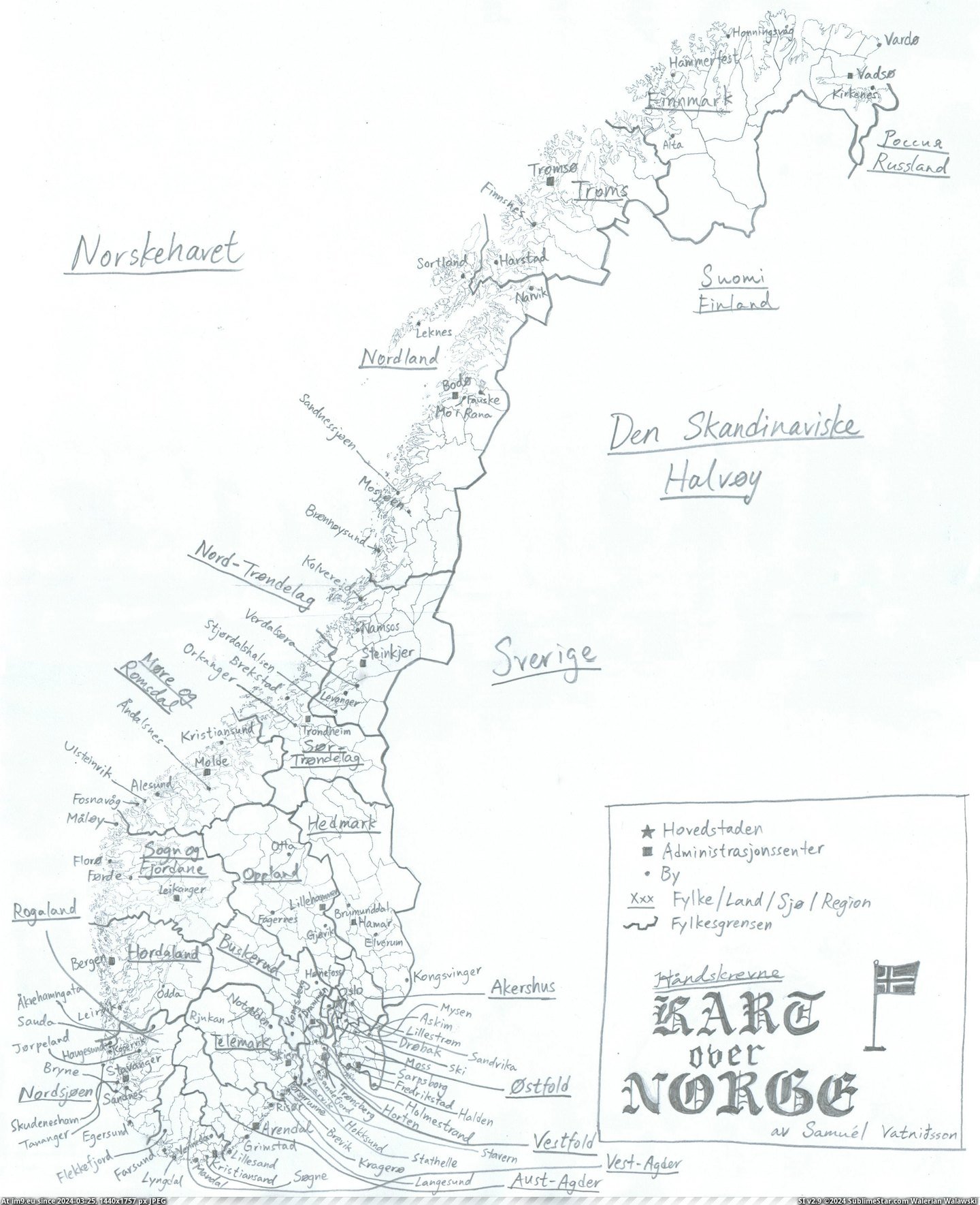 #Map #Handwritten #Norway [Mapporn] A Handwritten Map of Norway [OC] [3506x4289] Pic. (Image of album My r/MAPS favs))