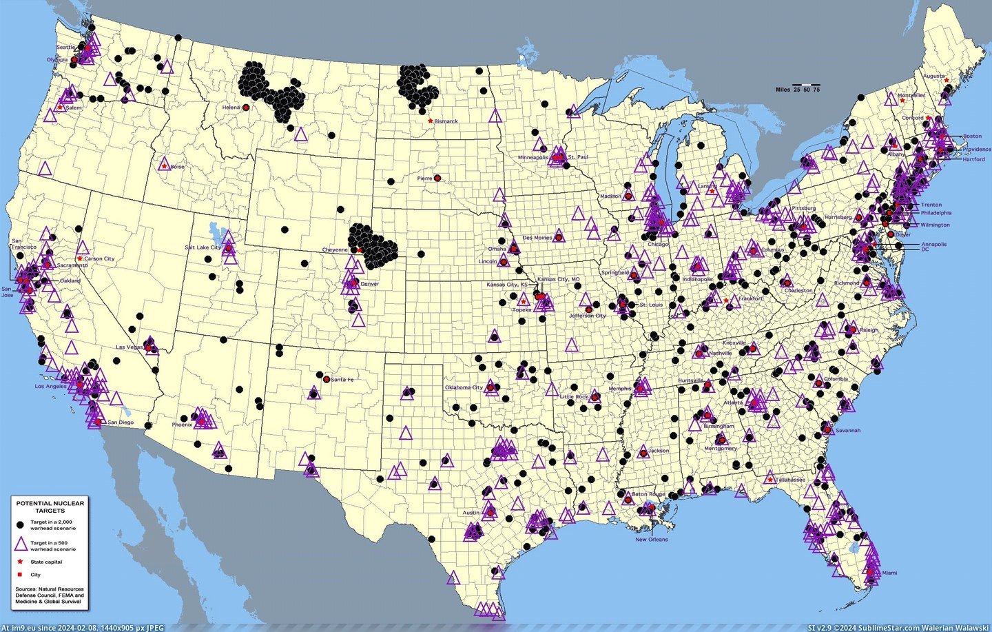 #Map #Potential #Targets #Nuclear #Strikes [Mapporn] A map of potential targets for nuclear strikes on the US [2560x1620] Pic. (Obraz z album My r/MAPS favs))