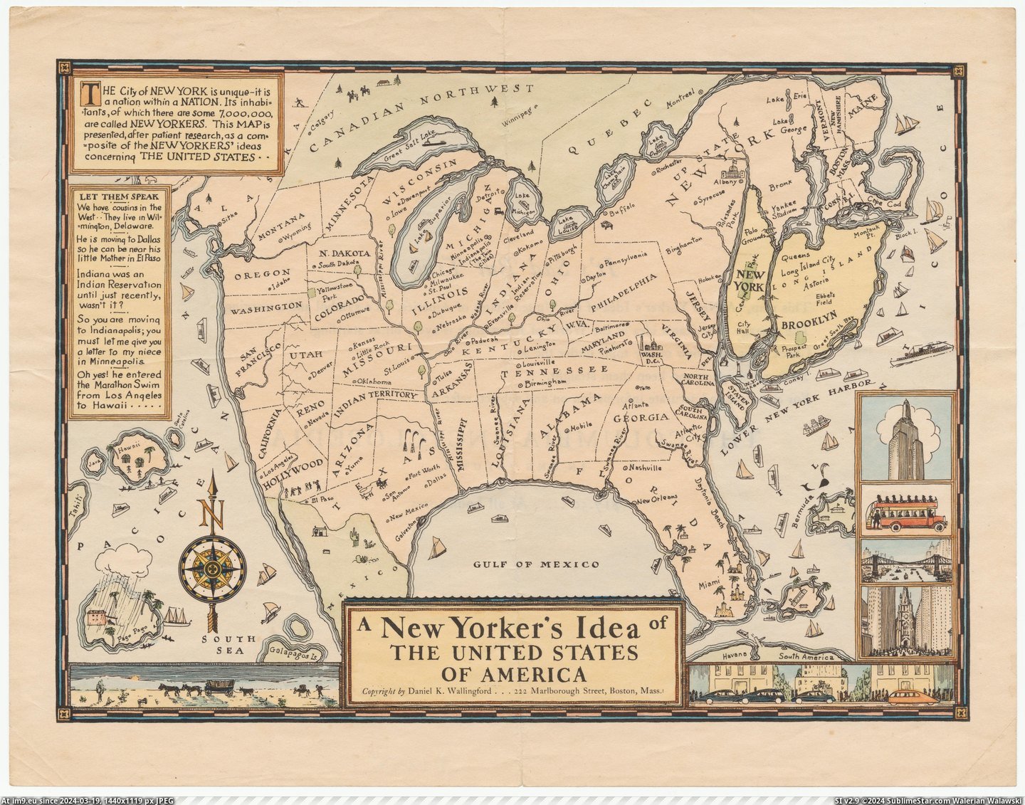 #States #America #Idea #United [Mapporn] A New Yorker's Idea of the United States of America (1936) [6677x5202] Pic. (Image of album My r/MAPS favs))