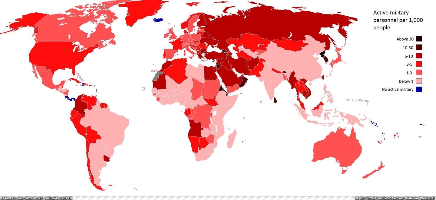 #People #2628x1196 #Military [Mapporn] Active military personnel per 1,000 people [2628x1196] Pic. (Image of album My r/MAPS favs))