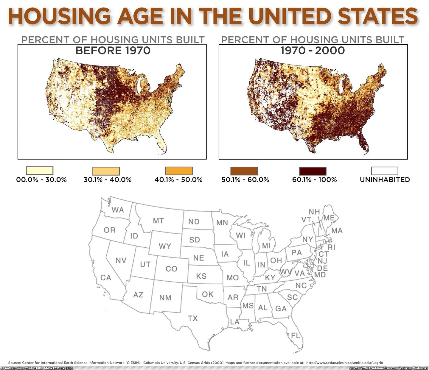 #States #Age #Housing #United [Mapporn] Age of Housing in the United States - [5250x4500] Pic. (Изображение из альбом My r/MAPS favs))