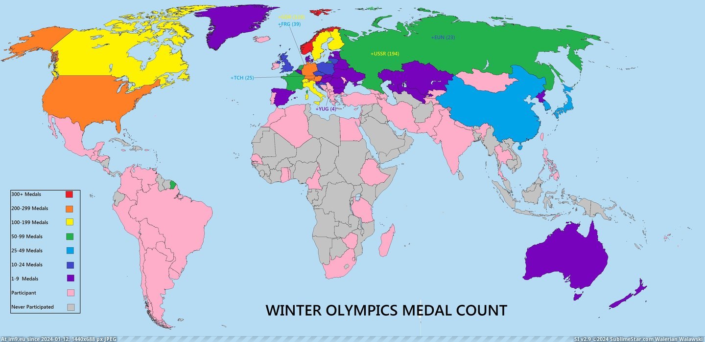 #Time #Winter #Count #Medal #Country #Olympics [Mapporn] All-Time Winter Olympics Medal Count by Country [4496x2160] [OC] Pic. (Image of album My r/MAPS favs))