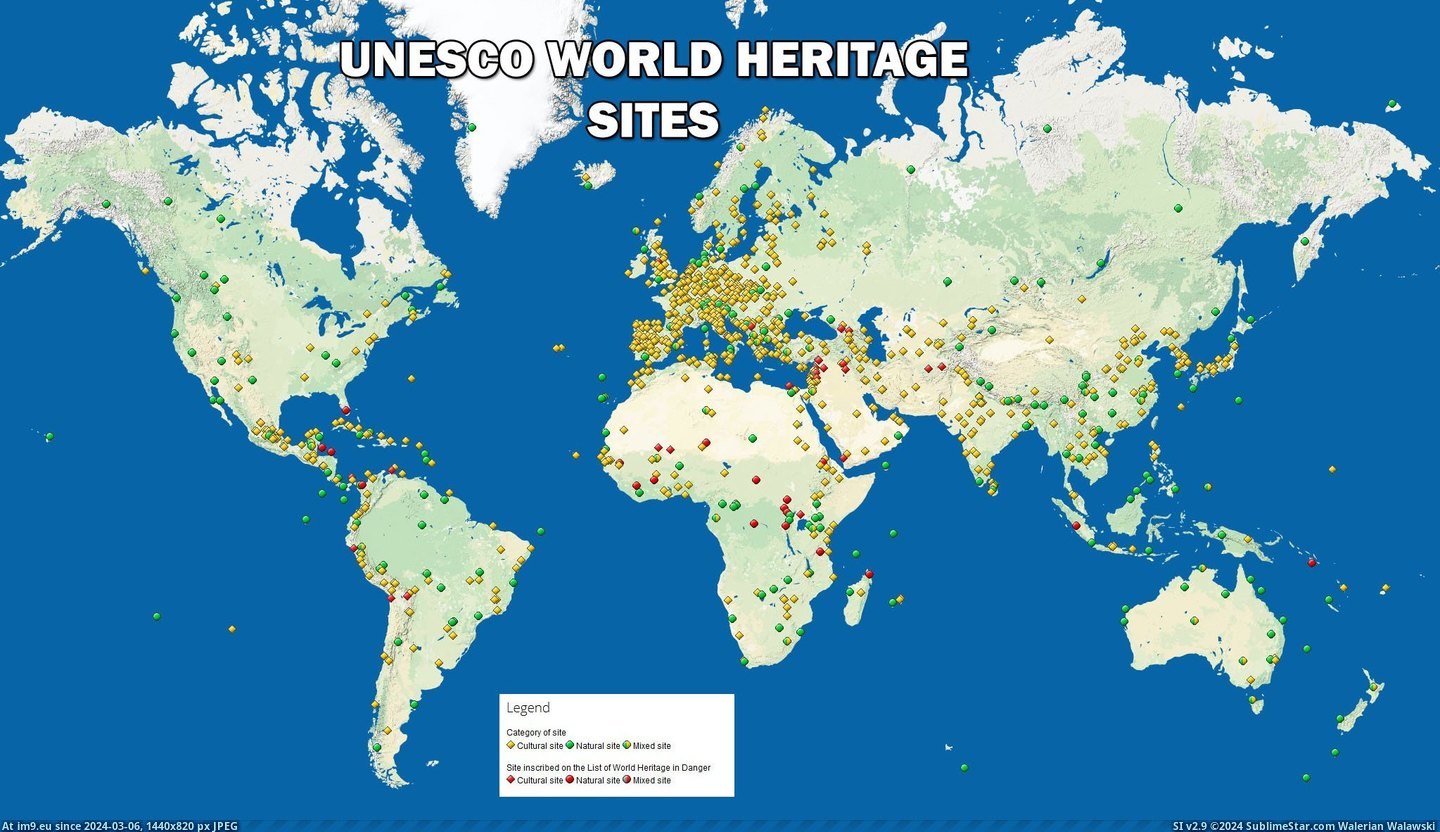#World #Natural #Heritage #Sites #Cultural [Mapporn] All UNESCO World Heritage sites, both natural and cultural [2,047x1,177] Pic. (Image of album My r/MAPS favs))