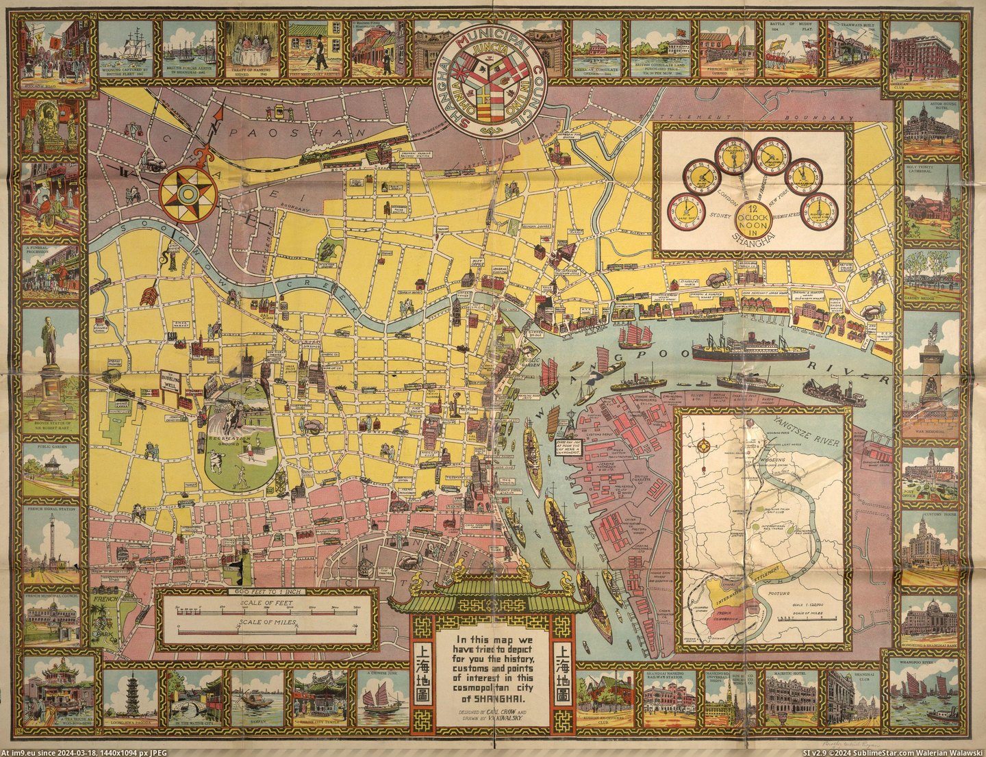 #Art #Shanghai #Map [Mapporn] Art Deco pictorial map of Shanghai, 1935. [2937×2243] Pic. (Image of album My r/MAPS favs))