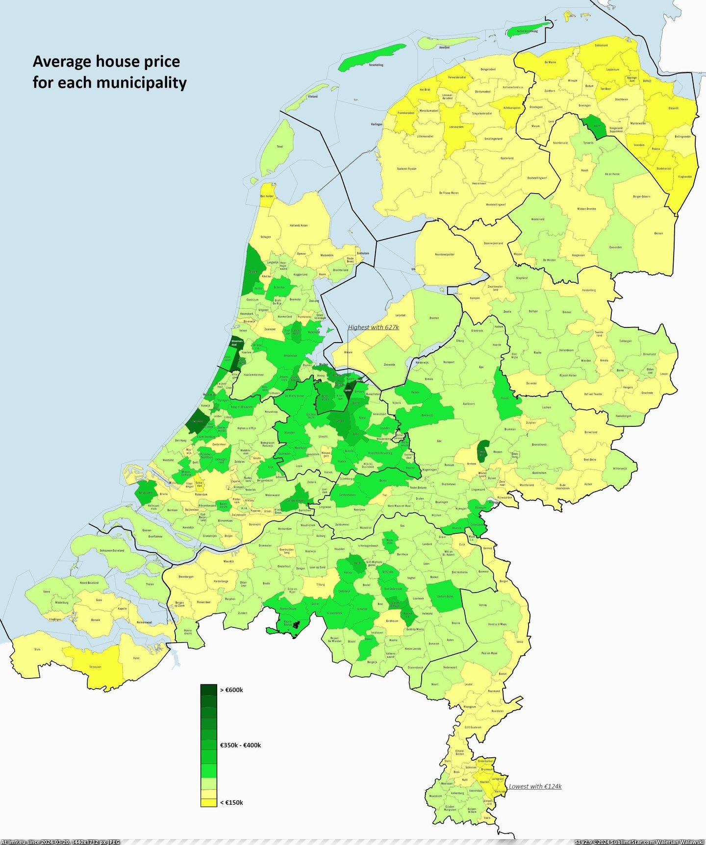 #House #Average #Municipality #Netherlands #Price [Mapporn] Average house price for each municipality in the Netherlands [2400x2865] [OC] Pic. (Image of album My r/MAPS favs))