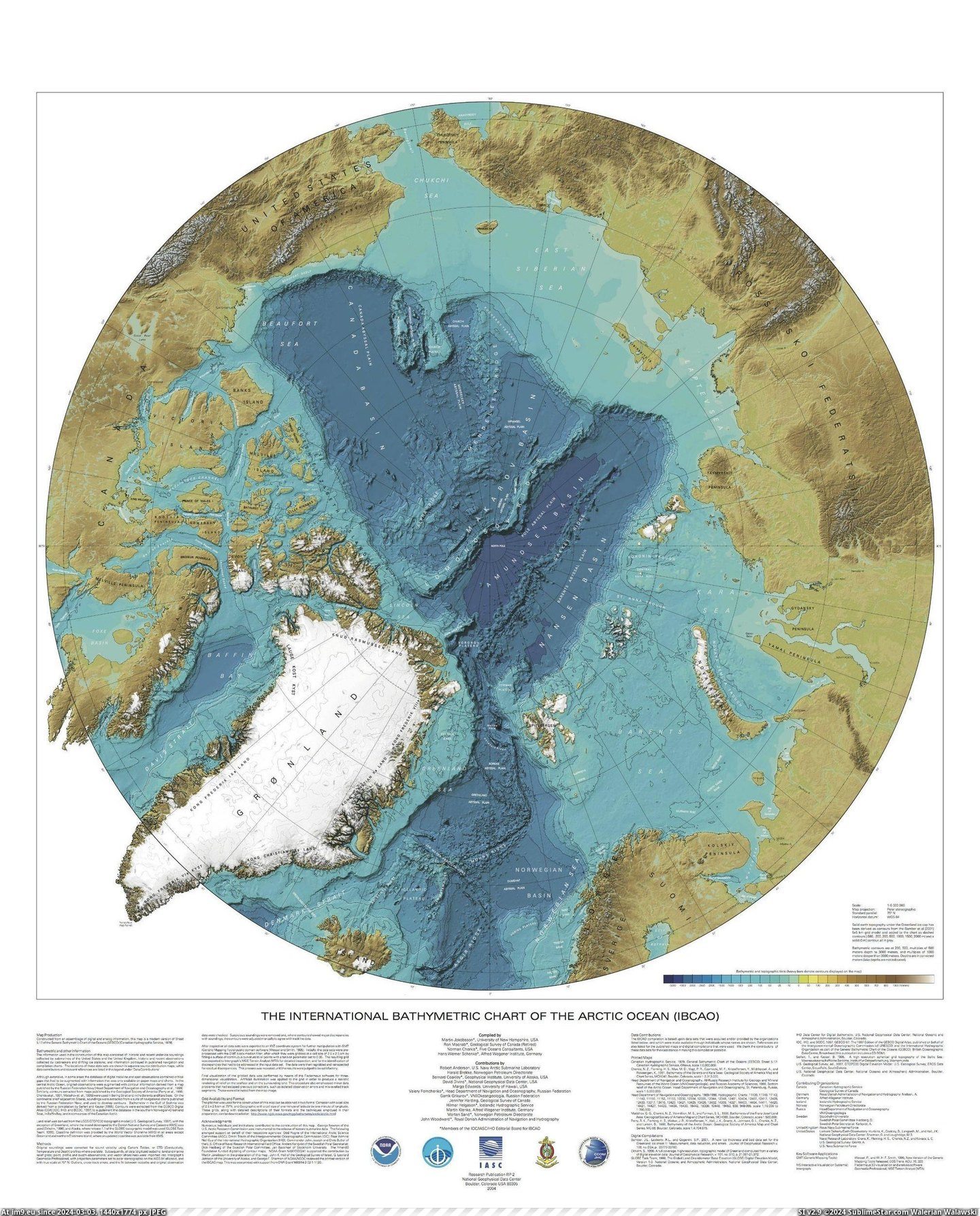 #Res #Full #Arctic #Ocean #Chart [Mapporn] Bathymetric chart of the Arctic Ocean (link to full-res pdf in comments) [4200x5200] Pic. (Image of album My r/MAPS favs))