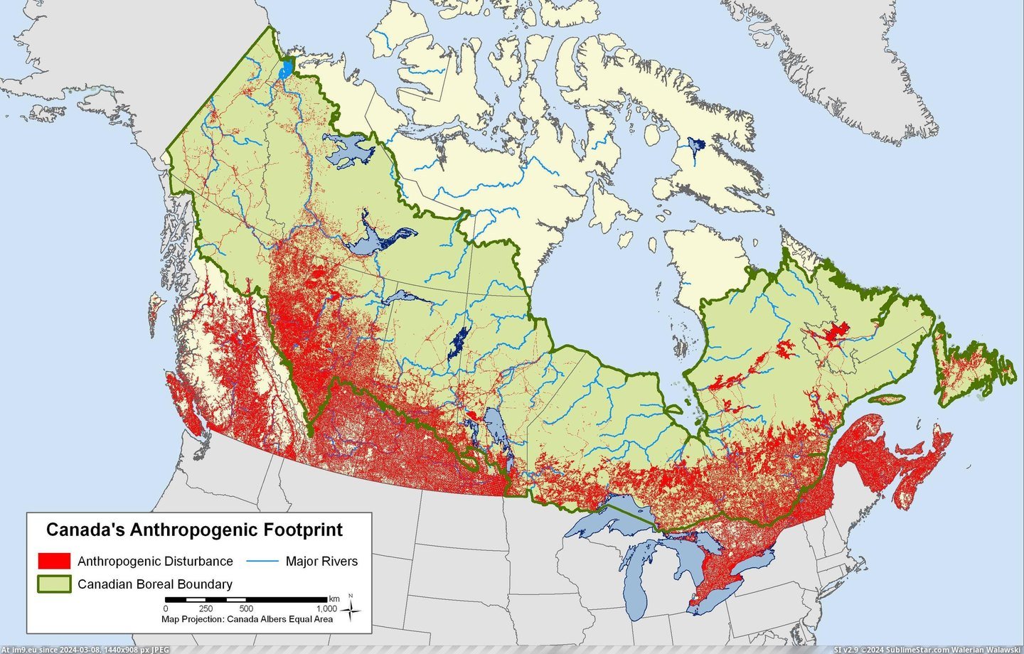 #Canada #Footprint #Roads [Mapporn] Canada's Anthropogenic Footprint - everything from roads to reservoirs [2966x1883] Pic. (Image of album My r/MAPS favs))