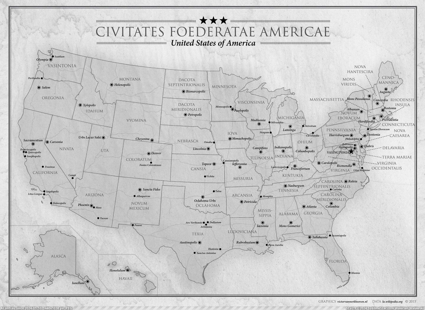 #Usa  #Latin [Mapporn] Civitates Foederatae Americae: the USA if we still spoke Latin  [2586x1876] Pic. (Bild von album My r/MAPS favs))