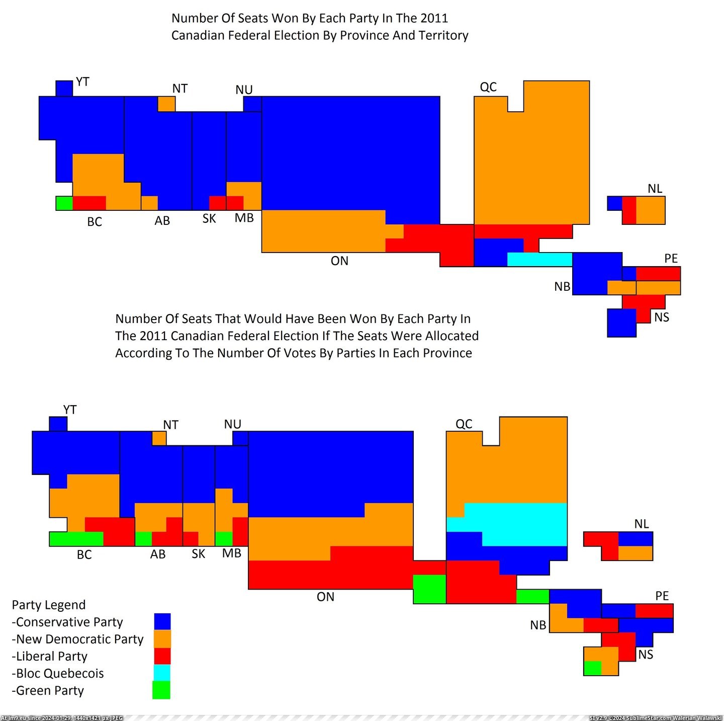 #Canadian #Maps #Distribution #Voting #Federal #Election #Seat [Mapporn] Comparative Maps Of The 2011 Canadian Federal Election Of The Seat Distribution Under FPTP Voting And What It Would Ha Pic. (Image of album My r/MAPS favs))