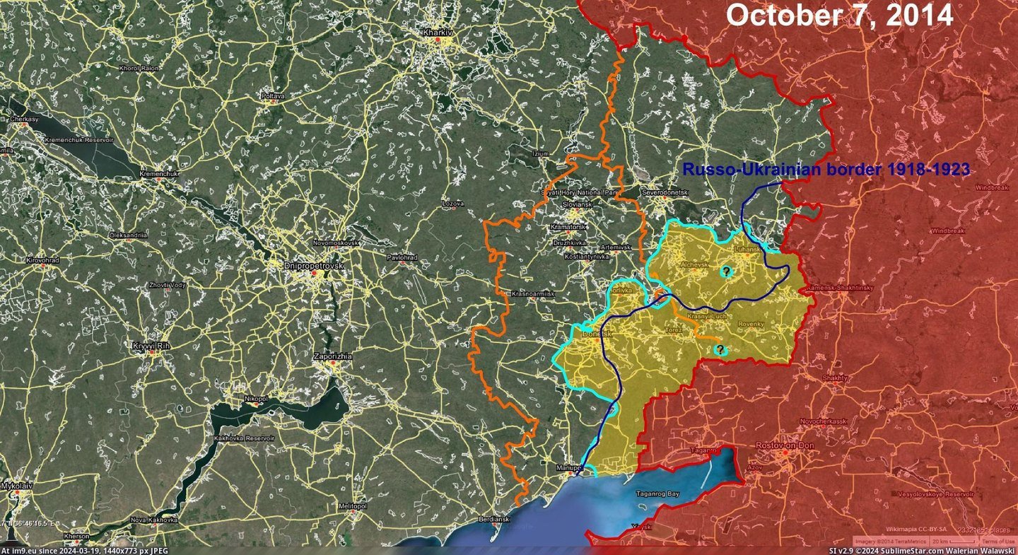#Front #Ukraine #Russia #Current #Donbass #Line #International #Comparison [Mapporn] Comparison between the current front line in Donbass and the international border of Ukraine and Russia in 1918-1923 [ Pic. (Bild von album My r/MAPS favs))