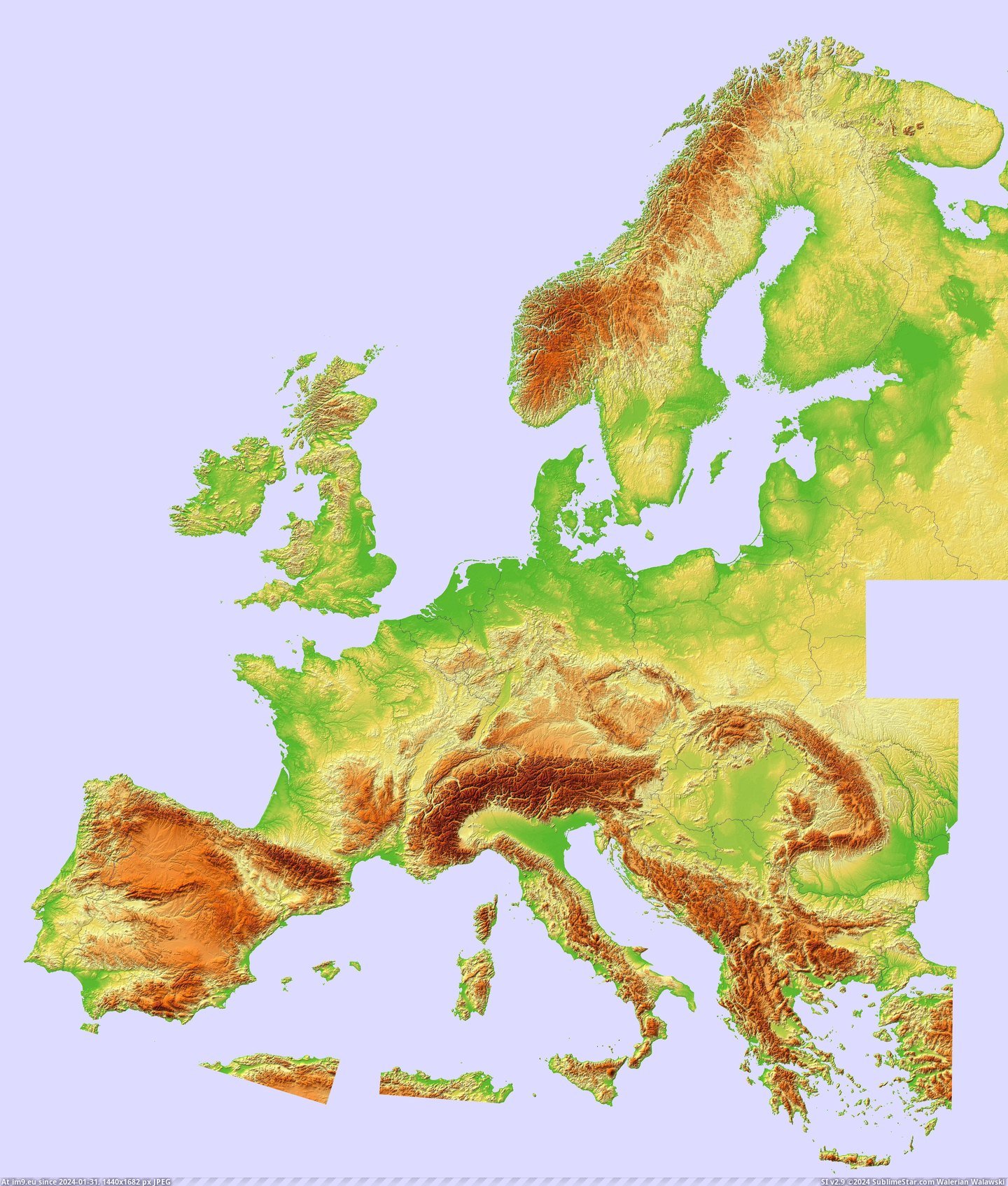 #Map #Topographic #Composite #Europe [Mapporn] Composite Topographic Hillshade Map of Europe - [5754x6731] Pic. (Image of album My r/MAPS favs))