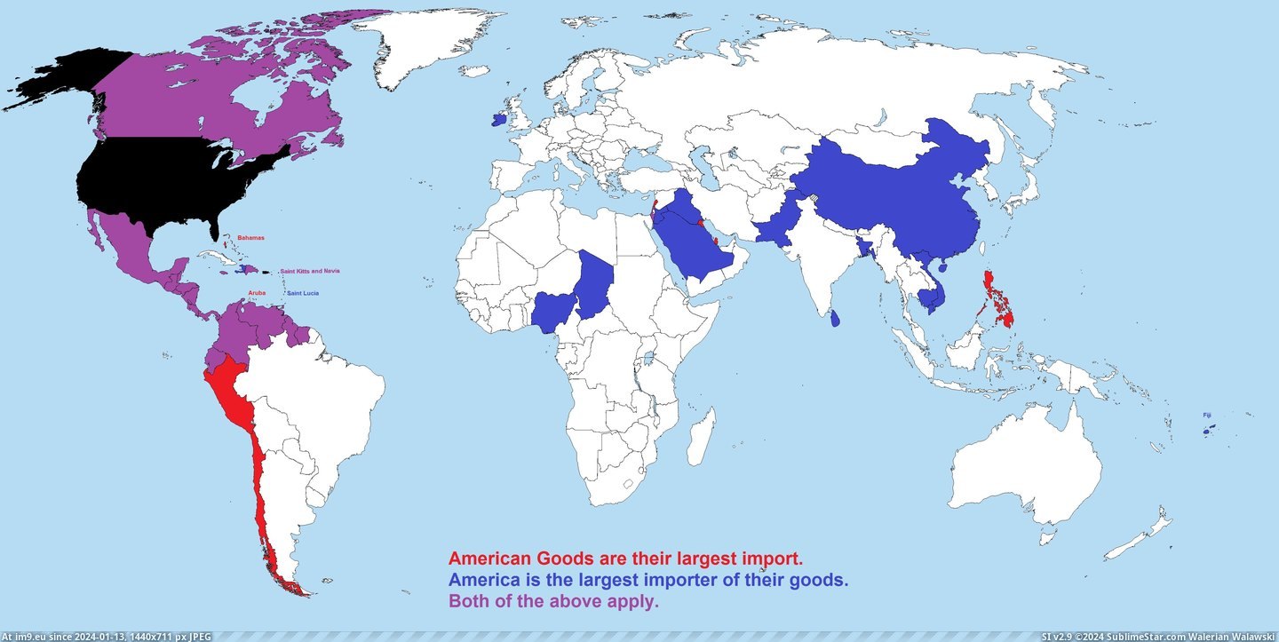 #Countries #Largest #Export #Import #4500x2234 #Location [Mapporn] Countries where the US is their largest export location, or their largest import location. [4500x2234][OC] Pic. (Bild von album My r/MAPS favs))