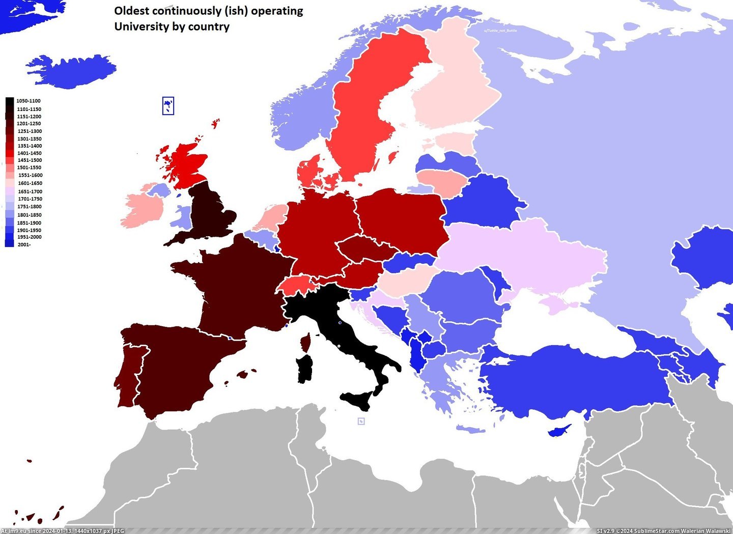#European #Countries #University #Operating #Continuously #Oldest #2100x1525 #Establishment [Mapporn] Date of establishment of oldest continuously operating University in European countries (2100x1525) [OC] Pic. (Obraz z album My r/MAPS favs))