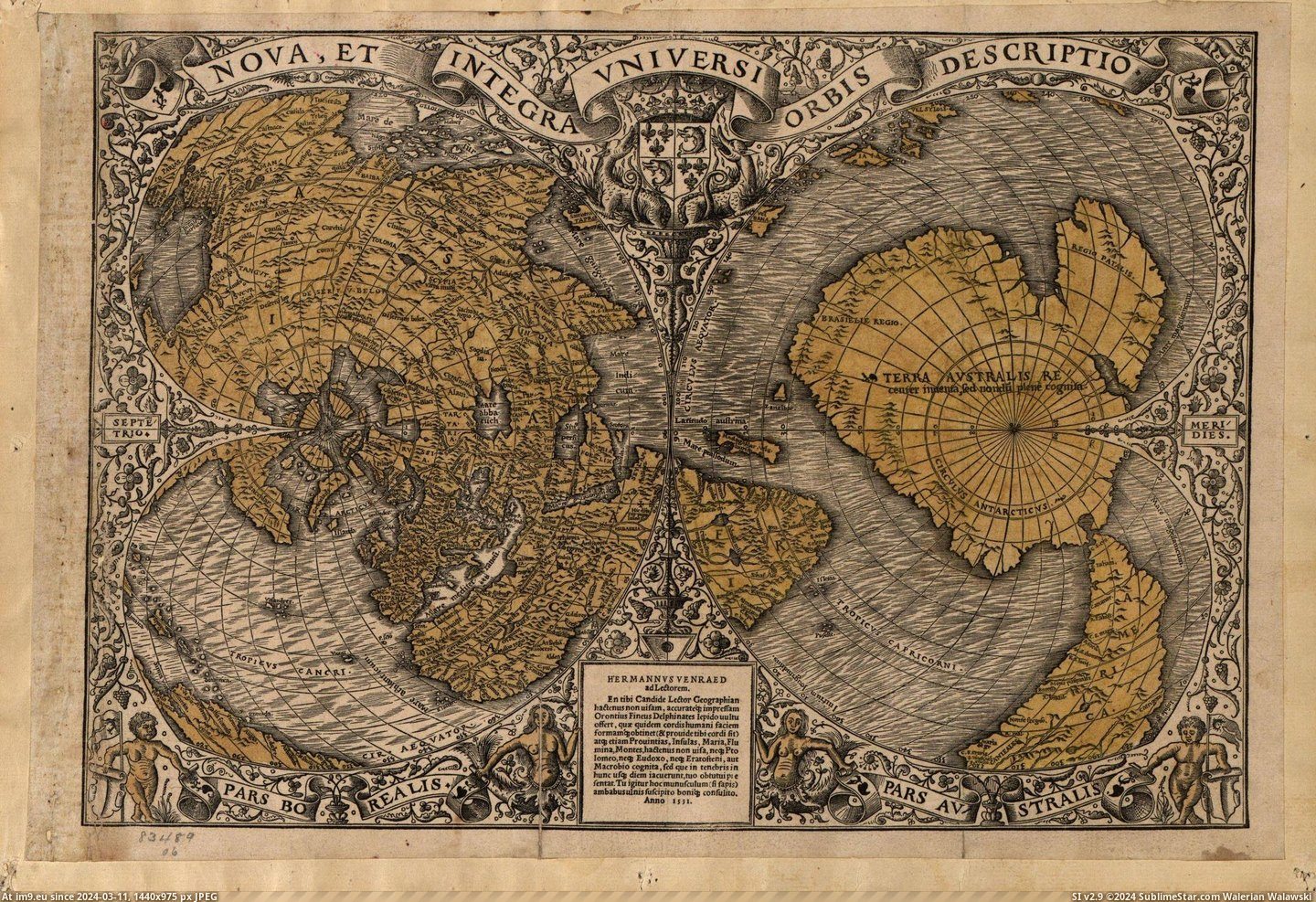 #World #Early #Fine #Map [Mapporn] Early map of the world 'Noua, et integra uniuersi orbis descriptio' (1531) by Oronce Fine [2232x1524] Pic. (Image of album My r/MAPS favs))