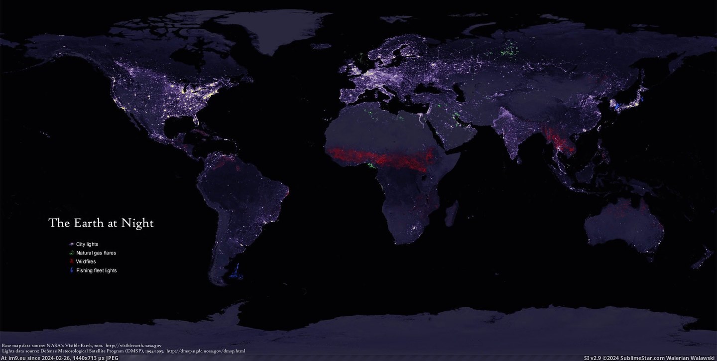#Night  #Earth [Mapporn] Earth at night (2400x1200) Pic. (Bild von album My r/MAPS favs))