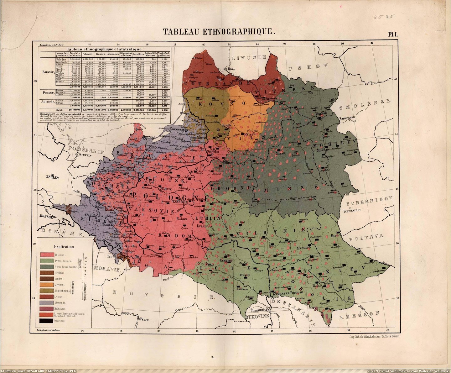 #Map #Poland #Partitioned #Statistics #Ethnographic [Mapporn] Ethnographic Map and Statistics of Partitioned Poland, 1858 [2959×2432] Pic. (Image of album My r/MAPS favs))