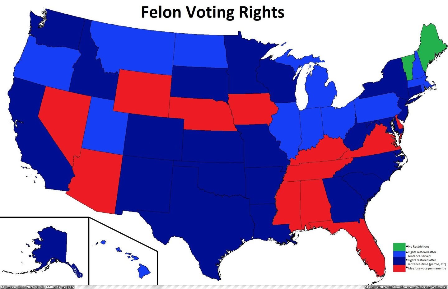 #Usa #Voting #Felon #Rights #2005x1289 [Mapporn] Felon Voting Rights in the USA [2005x1289] [OC] Pic. (Image of album My r/MAPS favs))
