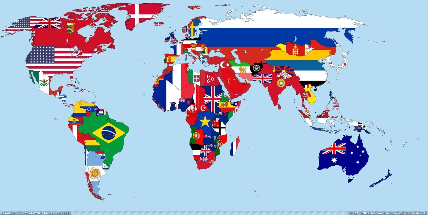 #World #Flag #4500x2234 #Map [Mapporn] Flag map of the world in 1914 [4500x2234] Pic. (Obraz z album My r/MAPS favs))