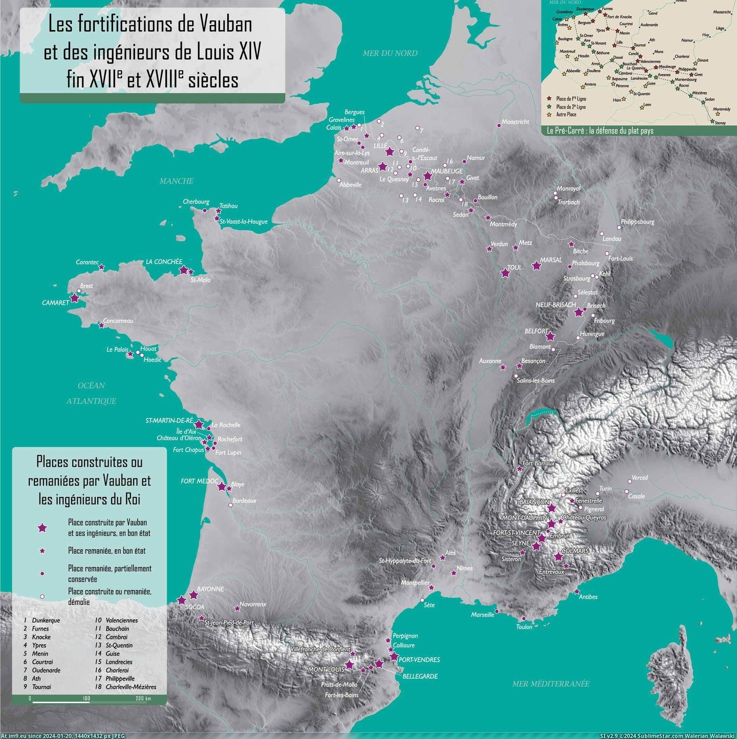 #France  #Louis [Mapporn] Fortifications made by Vauban in France (under Louis 14) (X-post geographie) [636x599] Pic. (Bild von album My r/MAPS favs))