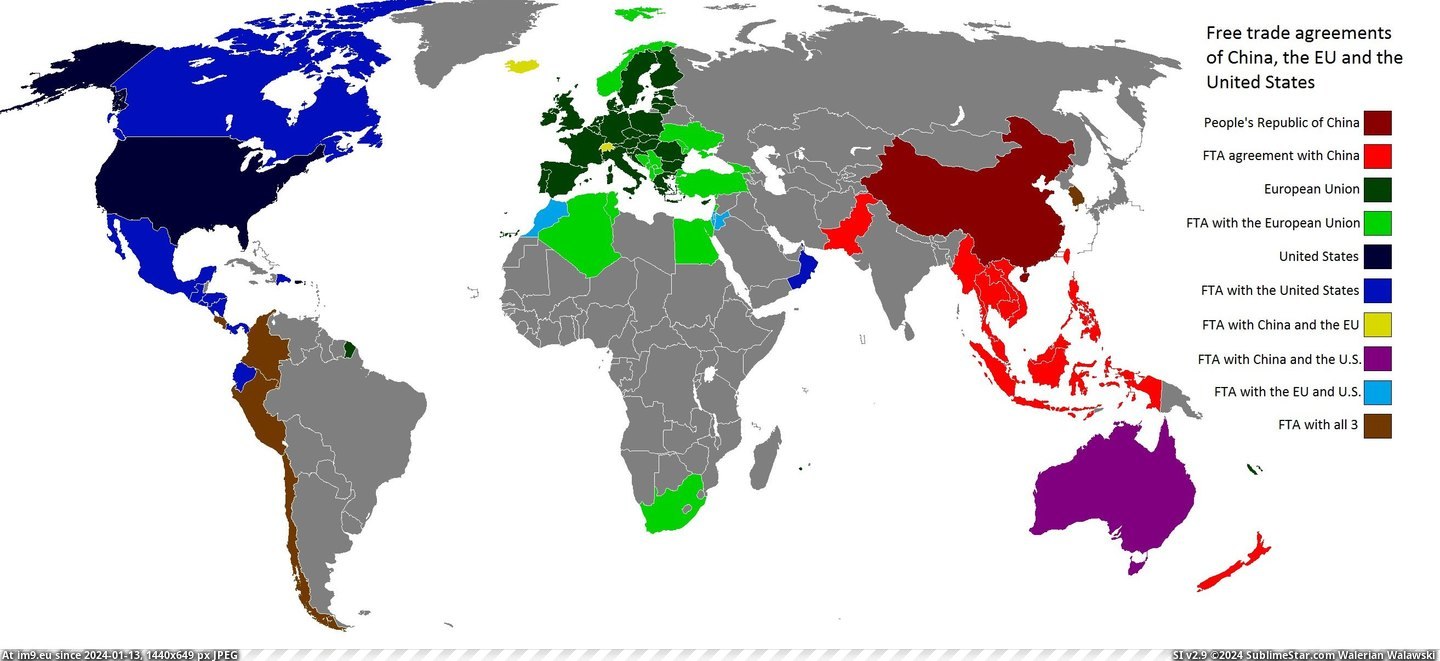 #Free #States #Trade #2628x1196 #United #China [Mapporn] Free trade agreements of China, the EU and the United States [2628x1196] Pic. (Obraz z album My r/MAPS favs))