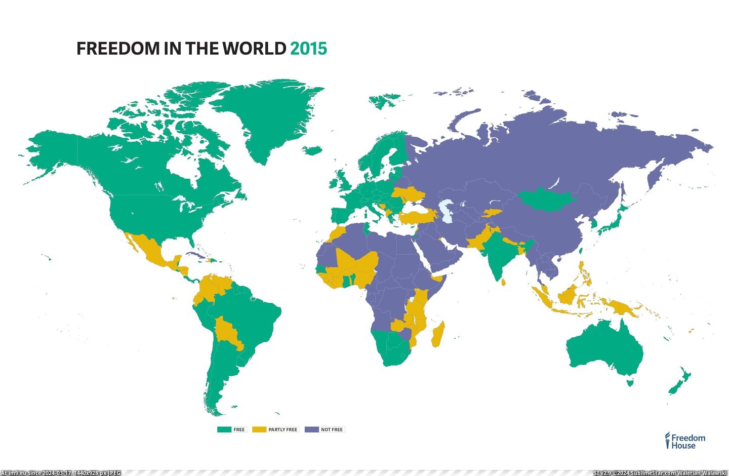 #World #Freedom #House [Mapporn] Freedom House - Freedom in the World 2015 [5100x3300] Pic. (Image of album My r/MAPS favs))