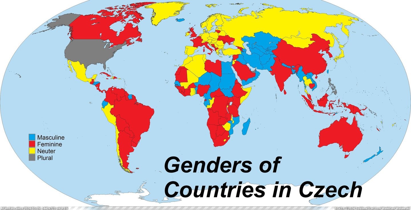 #Countries #Genders #Czech [Mapporn] Genders of countries in Czech [OC] [2487x1260] Pic. (Image of album My r/MAPS favs))