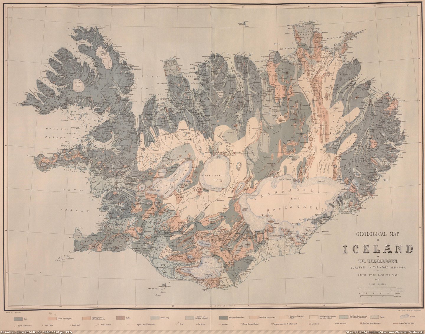 #Map #Geological #Iceland [Mapporn] Geological Map of Iceland - 1901 [6300x4911] Pic. (Image of album My r/MAPS favs))