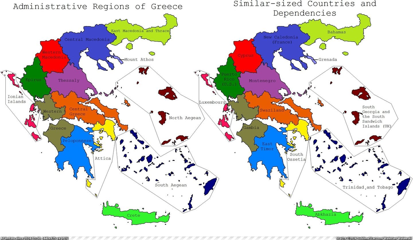 #Countries #Sized #Similar #Administrative #Greek #Regions [Mapporn] Greek administrative regions with similar-sized countries and dependencies [2492x1440] Pic. (Image of album My r/MAPS favs))