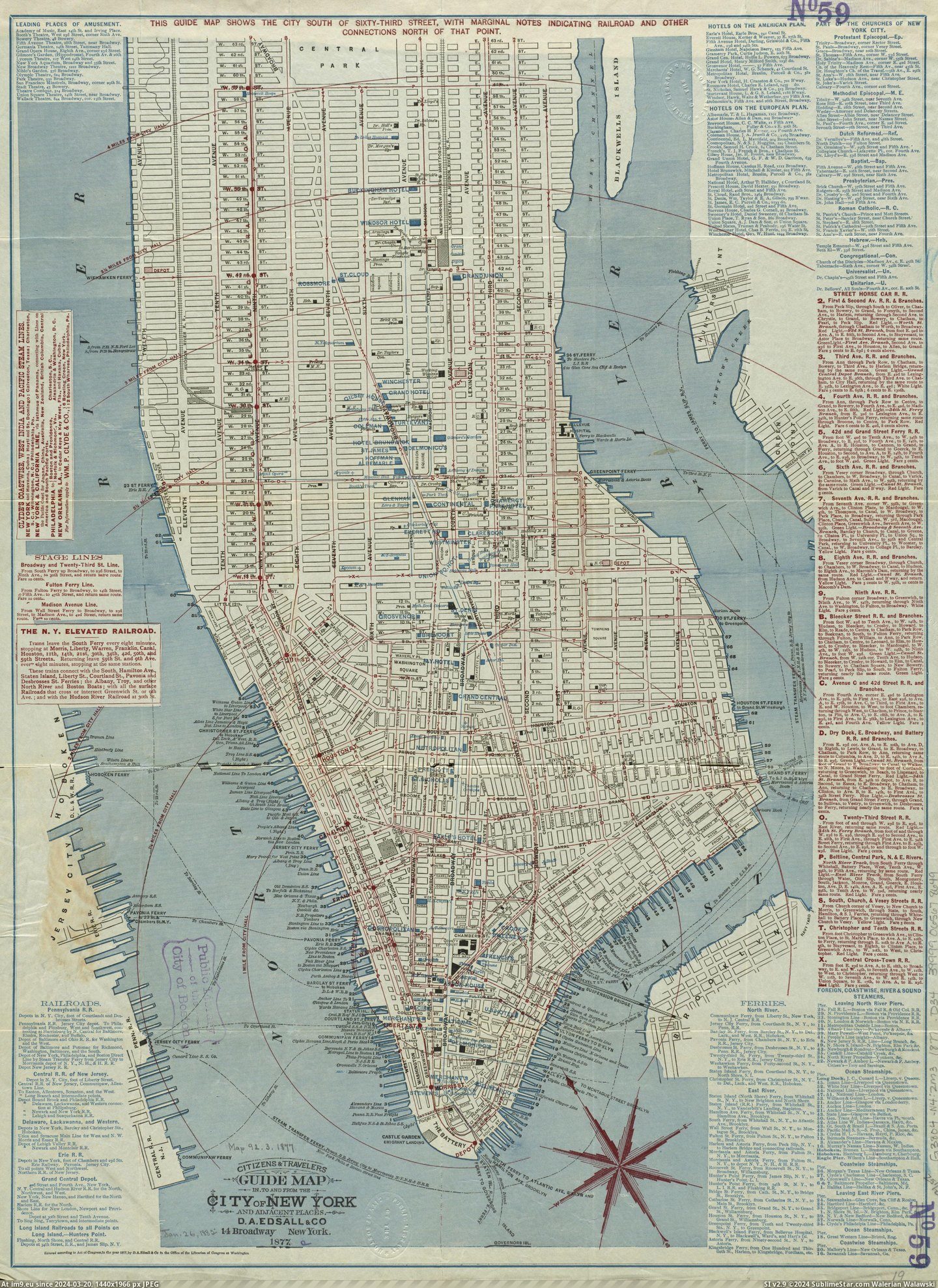 #Map #City #Lines #Leading #Stage #Churches #Guide #York #Hotels [Mapporn] Guide map of the City of New York, 1877. Hotels, churches, railroads, stage lines, ferries, steamships, and Leading Pl Pic. (Image of album My r/MAPS favs))