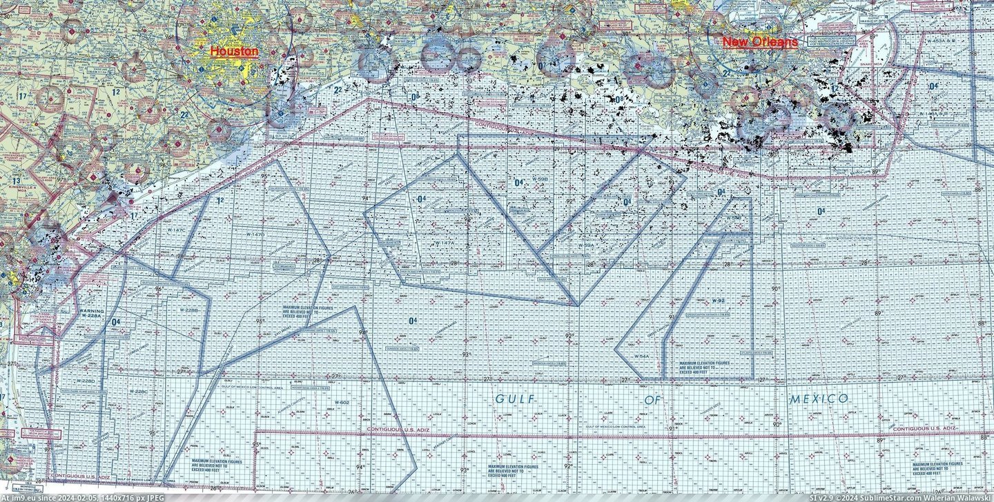 #Black #Oil #Mexico #Industry #Pilots #Platform #Dot #Chart #Gulf [Mapporn] Gulf of Mexico chart used by pilots in the Oil industry. Each black dot is an oil well or platform. [2250x1130] Pic. (Bild von album My r/MAPS favs))