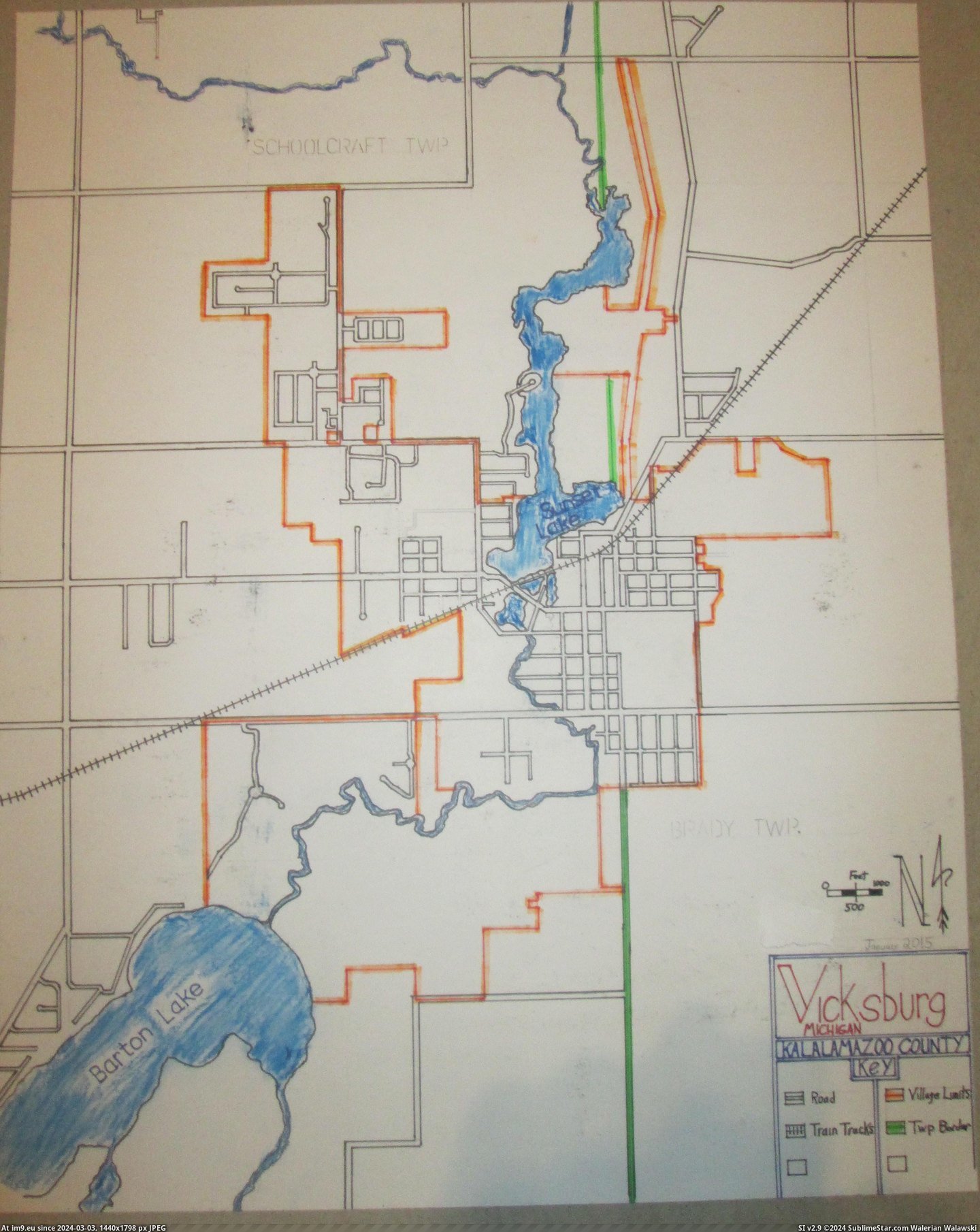 #Map #Drawn #Hometown #Hand [Mapporn] Hand drawn map of my hometown VICKSBURG, MI  [3238x4054] Pic. (Изображение из альбом My r/MAPS favs))