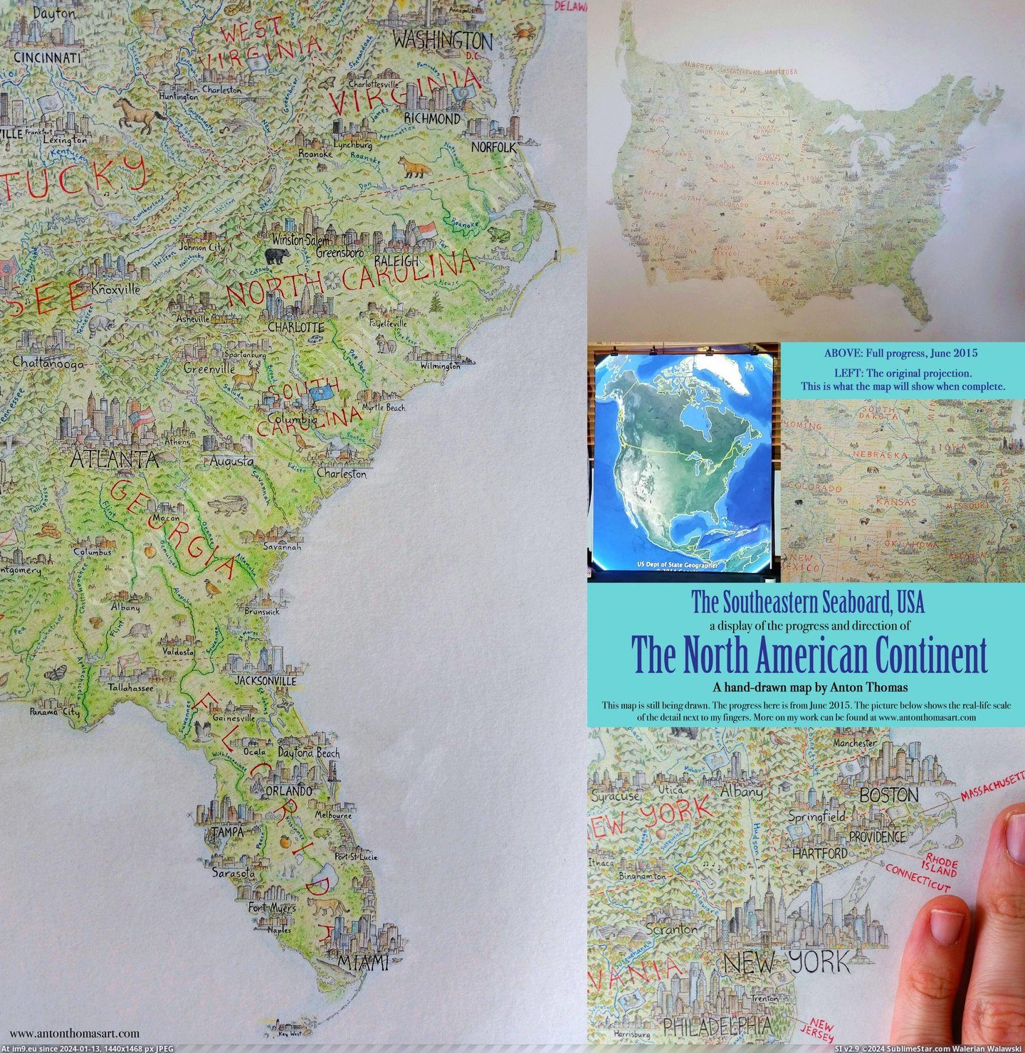 #Map #Full #Hand #Ongoing #Drawn #Discussion #North #Usa #America [Mapporn] Hand-drawn pictorial map of Southeastern USA (from ongoing full North America map, inset). Discussion in comments [368 Pic. (Image of album My r/MAPS favs))