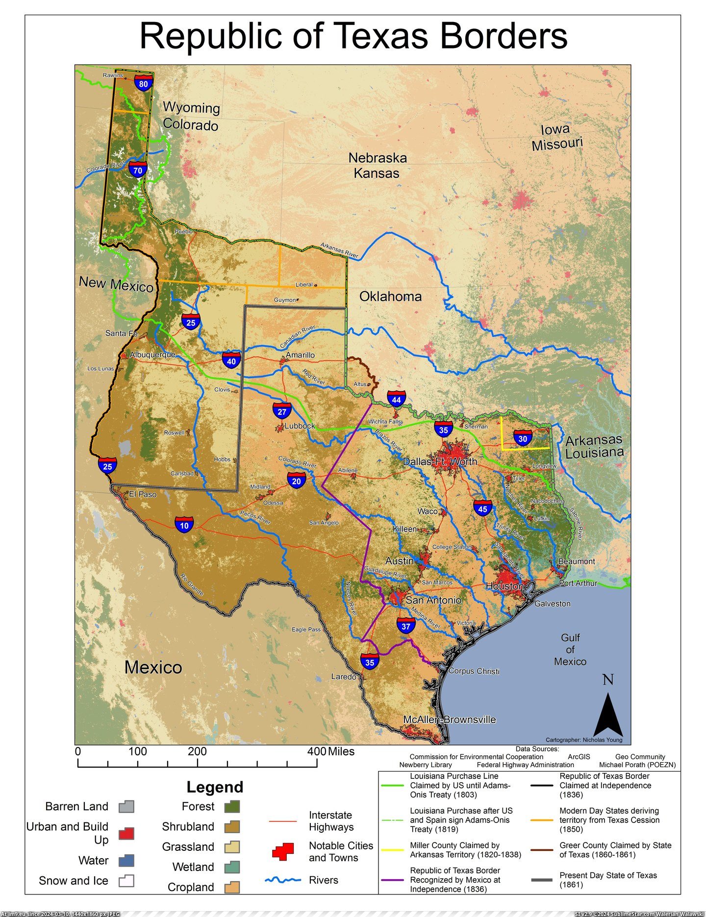#Texas #Borders #Historical [Mapporn] Historical borders of Texas [5100x6600] Pic. (Obraz z album My r/MAPS favs))
