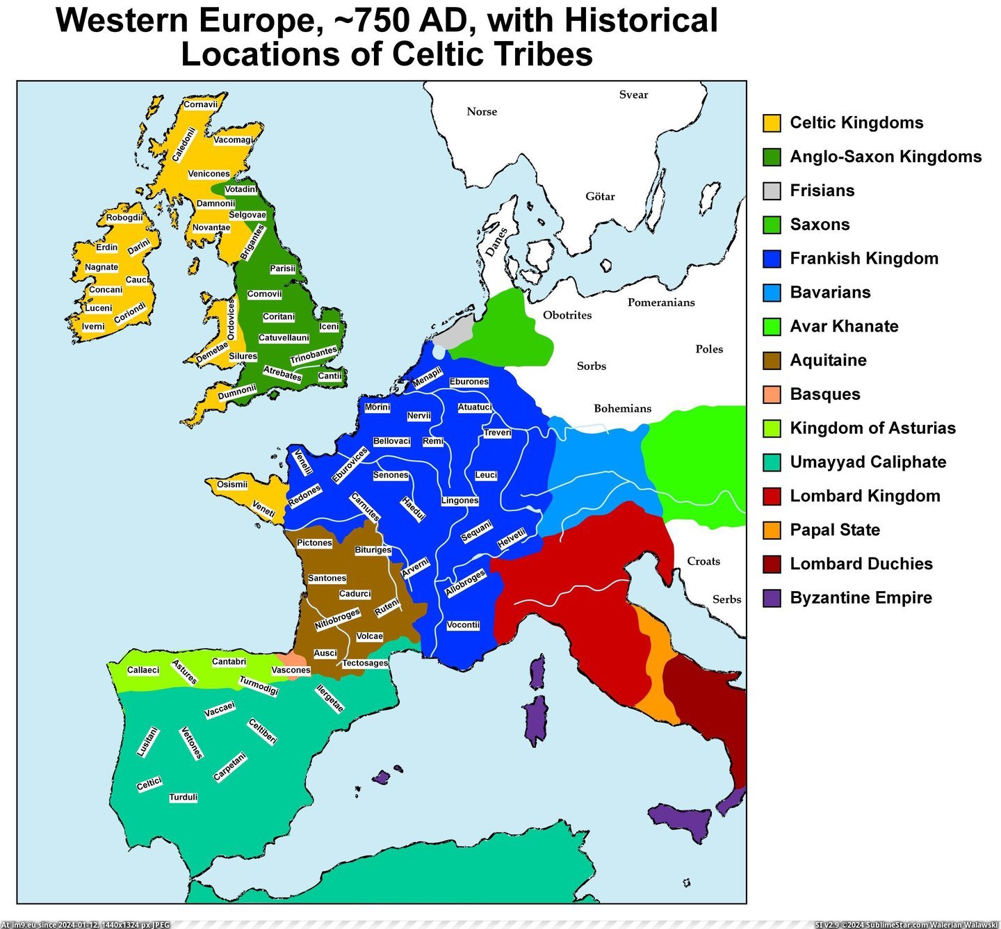 #Europe #Western #Celtic #Tribes #Historical #Locations [Mapporn] Historical locations of Celtic tribes in Western Europe in ~750 AD [2950x2725] Pic. (Bild von album My r/MAPS favs))