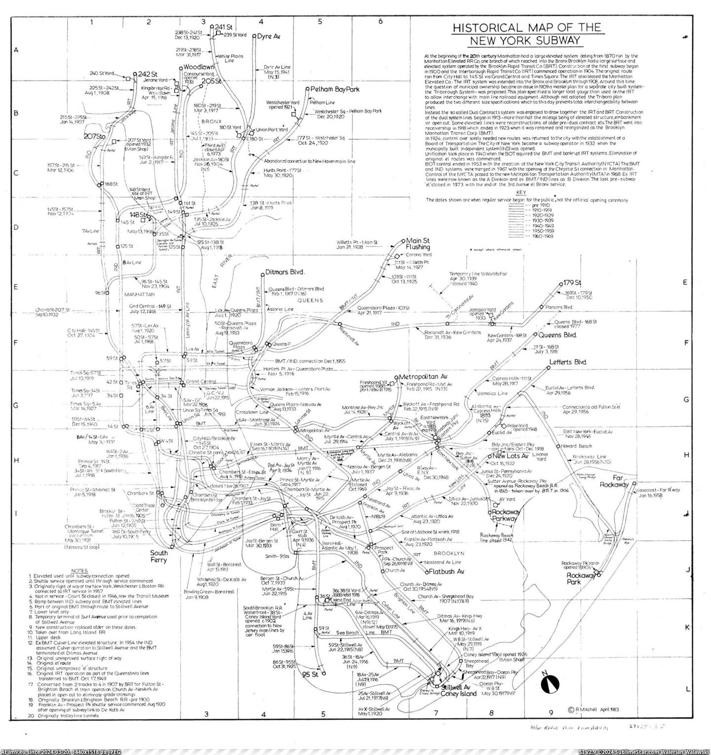 #Map #Showing #Opened #Subway #Nyc #Historical [Mapporn] Historical Map of the NYC Subway showing when each segment opened (1983) [2208x2340] Pic. (Bild von album My r/MAPS favs))