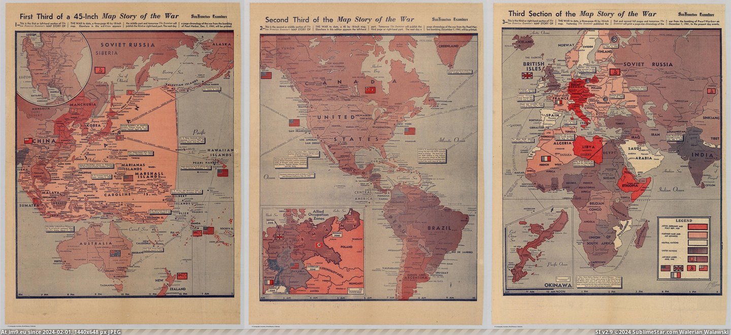 #Res #World #Map #Com #Maps #Sheet #Published #Individual #San #War #History #Francisco [Mapporn] History of World War II, a 3-sheet map published in the San Francisco Examiner in 1945. (Individual Hi-Res Maps in Com Pic. (Image of album My r/MAPS favs))